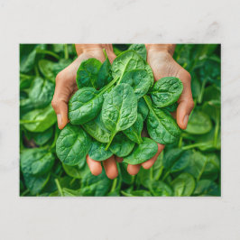 Cartão Postal De Festividades Colheita fresca de espinafres em mãos