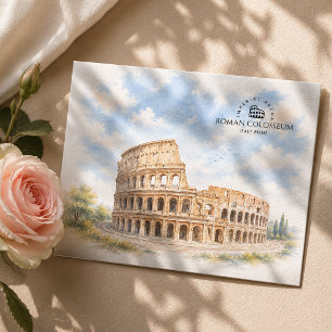 Cartão Postal De Festividades Coliseu Romano Itália Paisagem Aquarela