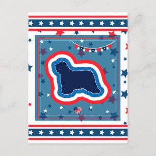 Cartão Postal De Festividades Collie Patriótico Vermelho Azul Azul 4 de julho