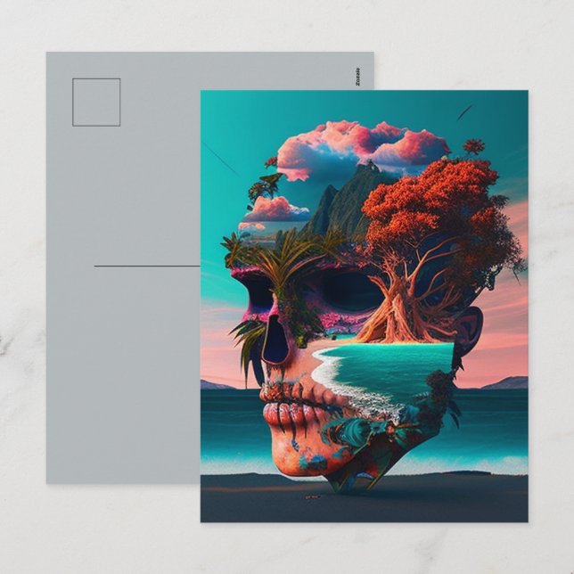 Cartão Postal De Festividades Colored skull head (Frente/Verso)