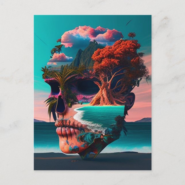 Cartão Postal De Festividades Colored skull head (Frente)