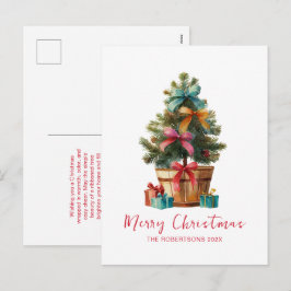 Cartão Postal De Festividades Colorful Bows Rustic Christmas Tree Postcard