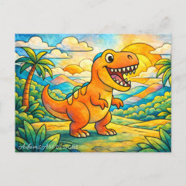 Cartão Postal De Festividades Colorful Cute Dinosaur Kids