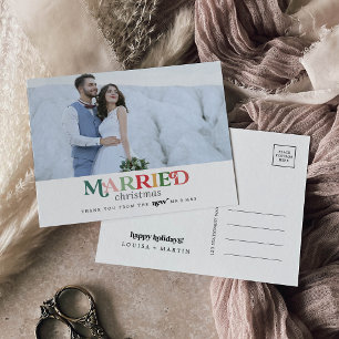 Cartão Postal De Festividades Colorida Casada Natal Recentemente Obrigado