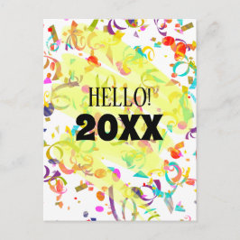 Cartão Postal De Festividades Colorida Confetti Novo Ano Amarelo