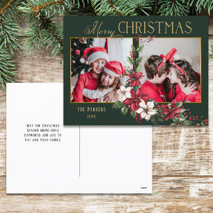 Cartão Postal De Festividades Colorida Poinsettias de Natal de 2 Fotos Feliz