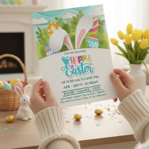 Cartão Postal De Festividades Colorido Coelho de Páscoa Feliz Festa Orelhas e Ov