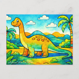 Cartão Postal De Festividades Colorido Dinossauro Fofo para Crianças