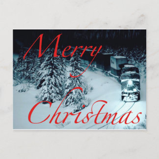 Cartão Postal De Festividades Comboio na neve à noite Feliz Natal