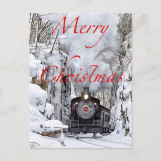 Cartão Postal De Festividades Comboio na neve Feliz Natal