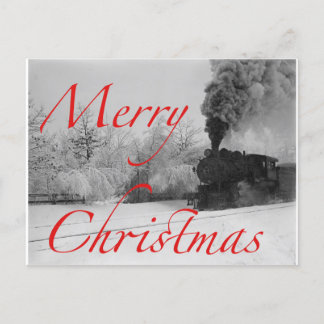 Cartão Postal De Festividades Comboio na neve Feliz Natal