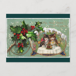 Cartão Postal De Festividades Comemorando gatinhos do ano novo