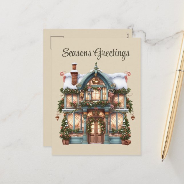 Cartão Postal De Festividades Compro de aquarela de Natal Festivo adicionar text (Frente/Verso In Situ)