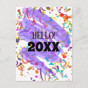 Cartão Postal De Festividades Confetes Coloridos Ano Novo Rabisco Roxo