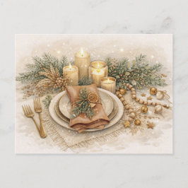 Cartão Postal De Festividades Configuração de Mesa de Natal Boho em Aquarela Neu