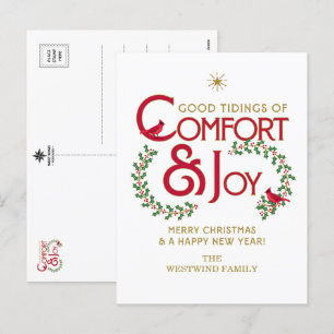 Cartão Postal De Festividades Conforto e Alegria Feliz Natal Azevinho