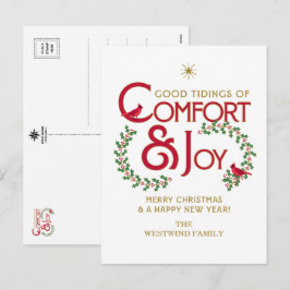 Cartão Postal De Festividades Conforto e Alegria Feliz Natal Azevinho
