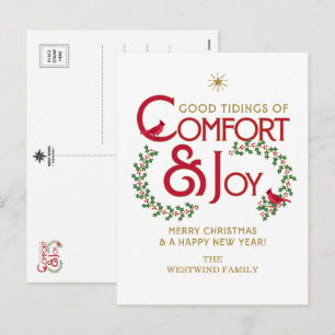 Cartão Postal De Festividades Conforto e Alegria Feliz Natal Azevinho