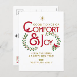 Cartão Postal De Festividades Conforto e alegria Feliz Natal Holly