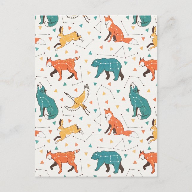 Cartão Postal De Festividades Constelação Astrológica Woodland Estrelas Animais (Frente)
