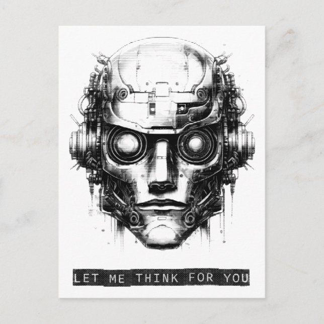 Cartão Postal De Festividades Controle da mente Impressão preto Cyberpunk Robot (Frente)