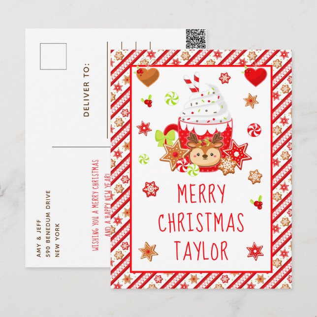 Cartão Postal De Festividades Cookies e Cacau Vermelho Feliz Natal (Frente/Verso)