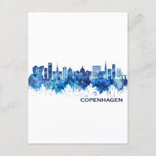 Cartão Postal De Festividades Copenhaga Dinamarca Skyline Blue