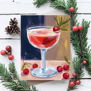 Cartão Postal De Festividades Coquetel de Natal   Bagas Vermelhas Pinheiro Alegr