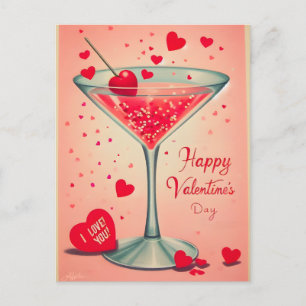 Cartão Postal De Festividades Coquetel Mid Century Valentine Martini