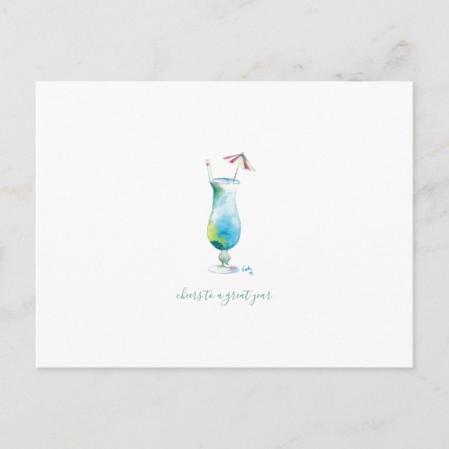 Cartão Postal De Festividades Coquetel tropical de aquarela (Frente)