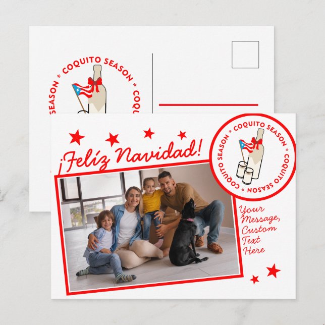 Cartão Postal De Festividades Coquito Season Bottle Custom Photo Text (Frente/Verso)