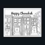 Cartão Postal De Festividades Cor-Em cartão de Chanukah<br><div class="desc">Colora e envie este cartão nostálgico de Chanukah! Eu ilustrei esta cena da rua de Hanukkah que caracteriza casas do brownstone de Brooklyn,  de minhas memórias de visitar minha avó para comemorar Chanukah com a família.</div>