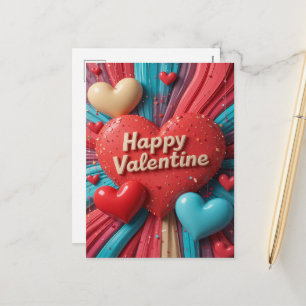 Cartão Postal De Festividades Coração Colorido Dia dos Namorados Feliz Dia dos N