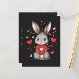 Cartão Postal De Festividades Coração de Garota Amante de Coelho