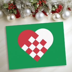 Cartão Postal De Festividades Coração Dinamarquês Verde Vermelho e Branco