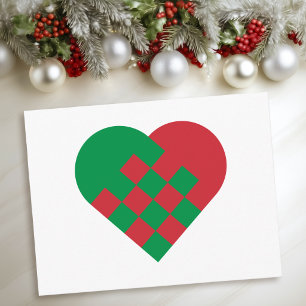 Cartão Postal De Festividades Coração Dinamarquês Vermelho Verde