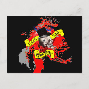 Cartão Postal De Festividades Coração dos Dias de os namorados do crânio gótico 