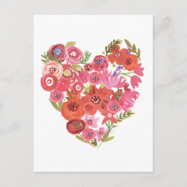 Cartão Postal De Festividades Coração Floral de Aquarela | Namorados Quic II