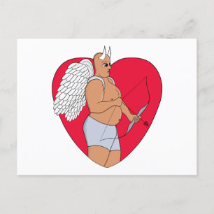 Cartão Postal De Festividades Coração Romântico com um Cupido Incomum