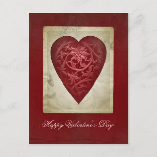 Cartão Postal De Festividades Coração vermelho dos namorados do vintage com