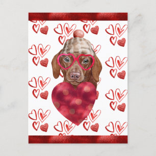 Cartão Postal De Festividades Corações de Dachshund Marrom Presente de Dia dos N
