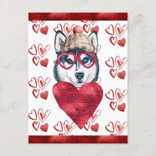 Cartão Postal De Festividades Corações de Husky Siberiano Presente de Dia dos Na