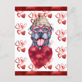 Cartão Postal De Festividades Corações de Pitbull Cinza Presente de Dia dos Namo