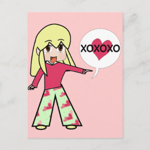 Cartão Postal De Festividades Corações de Valentina Chibi