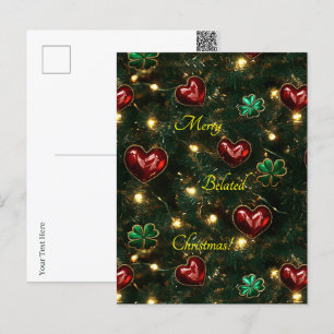 Cartão Postal De Festividades Corações e Camarões de Natal atrasados