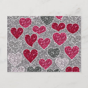 Cartão Postal De Festividades Corações felizes dias de os namorados De Bling De