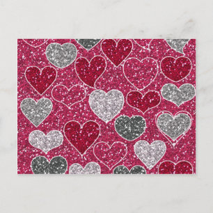 Cartão Postal De Festividades Corações felizes dias de os namorados De Bling De