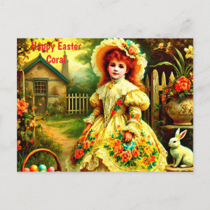 CARTÃO POSTAL DE FESTIVIDADES CORAL~ FELZ PASCOA BUNNY GREETING ~