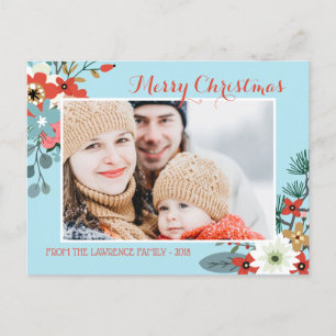 Cartão Postal De Festividades Coral Red Floral Blue Foto de Natal