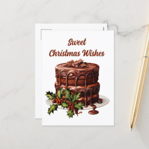 Cartão Postal De Festividades Cores d'água bolo de chocolate de Natal adiciona t